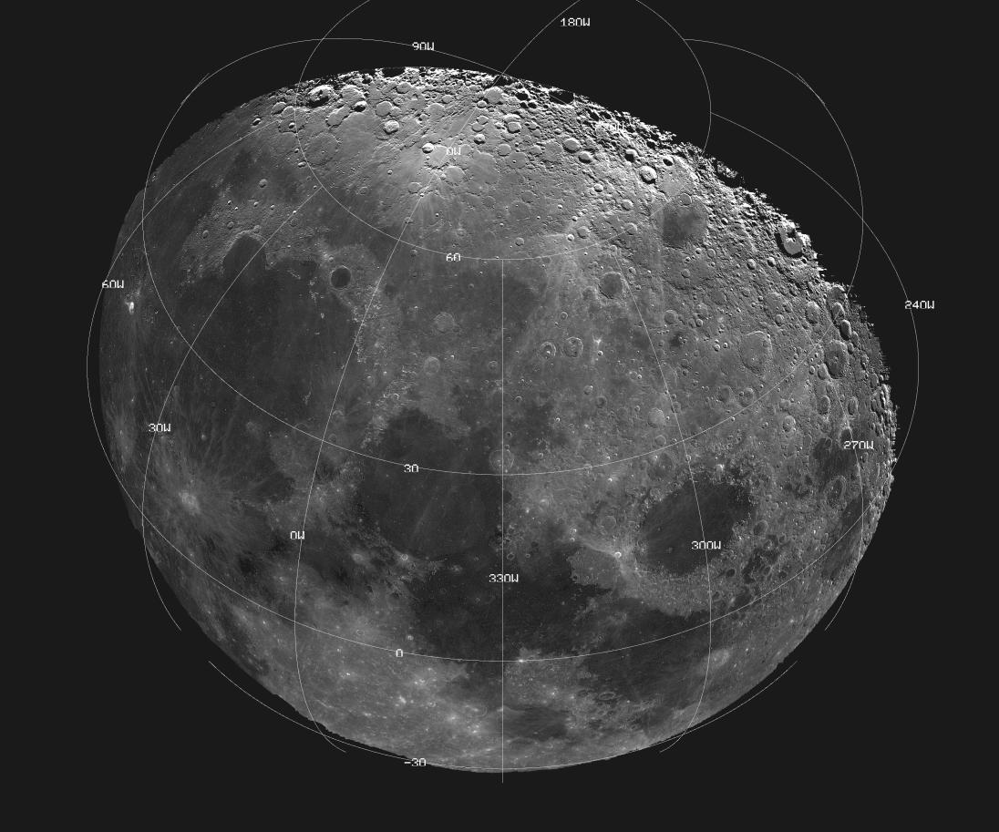 This image of the moon has been compiled from 18 images taken by Galileo spacecraft.