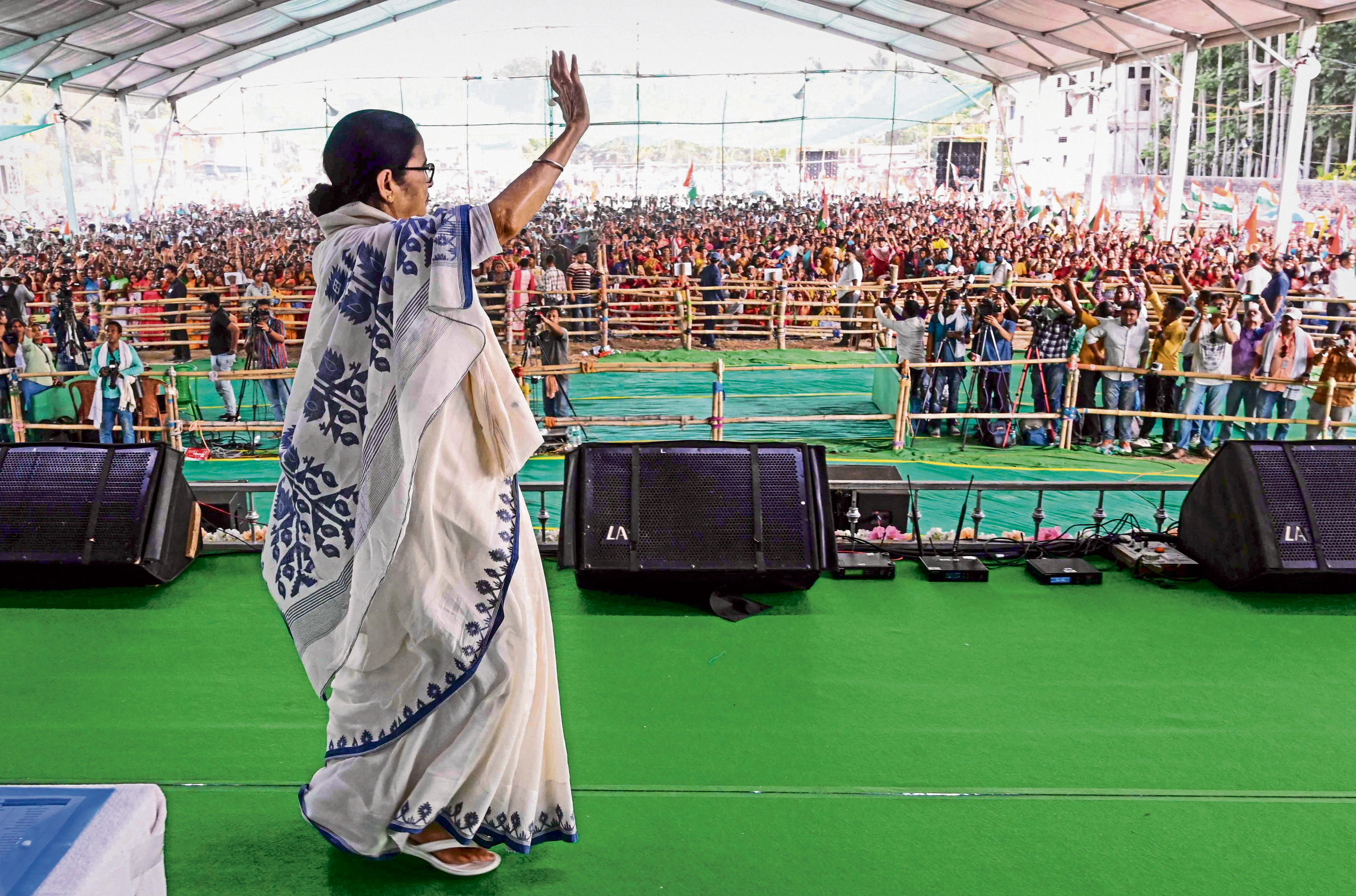West Bengal chief minister Mamata Banerjee during a public meeting at Ranaghat in Nadia district, on Saturday, 4 May. 