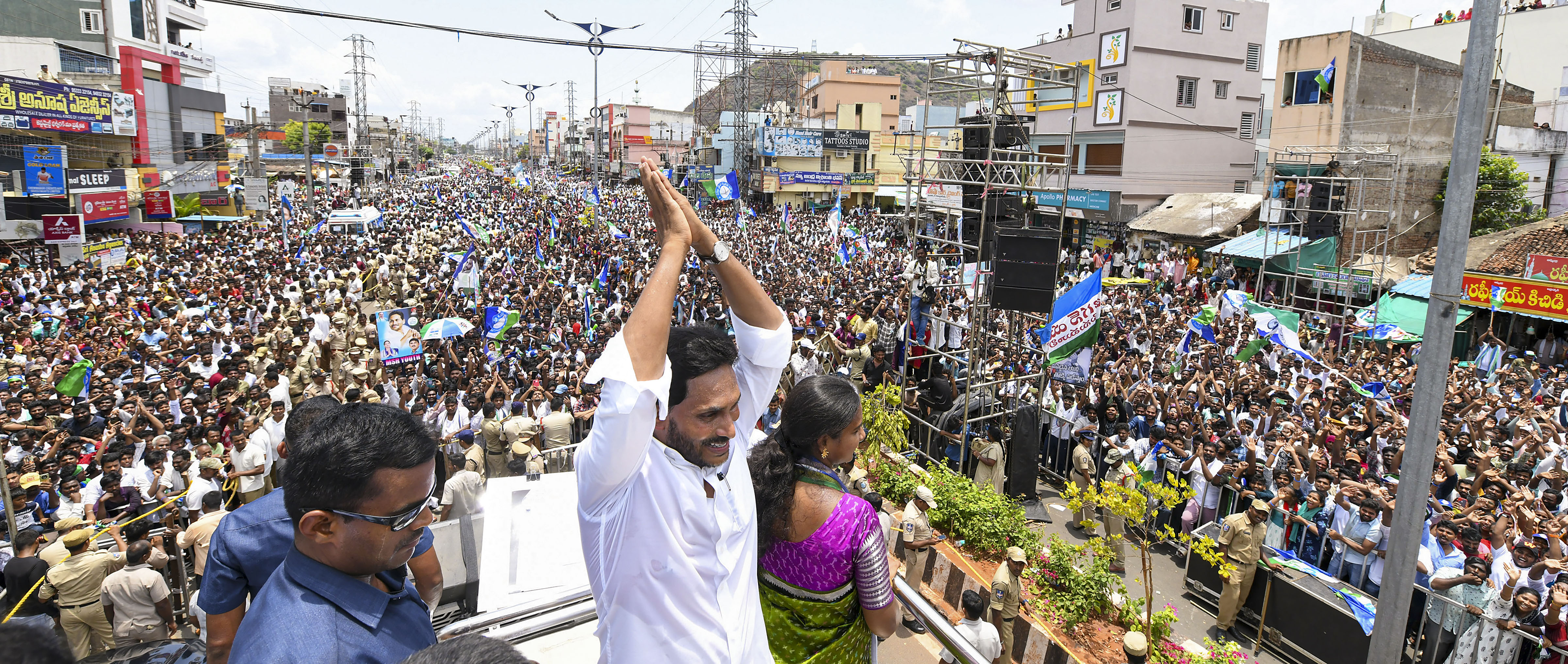 Andhra Pradesh chief minister Y.S. Jagan Mohan Reddy at a recent election rally. 