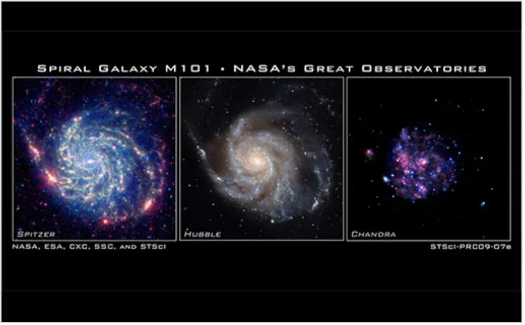 Three different photos of Spiral galaxy clicked from different NASA's telescope